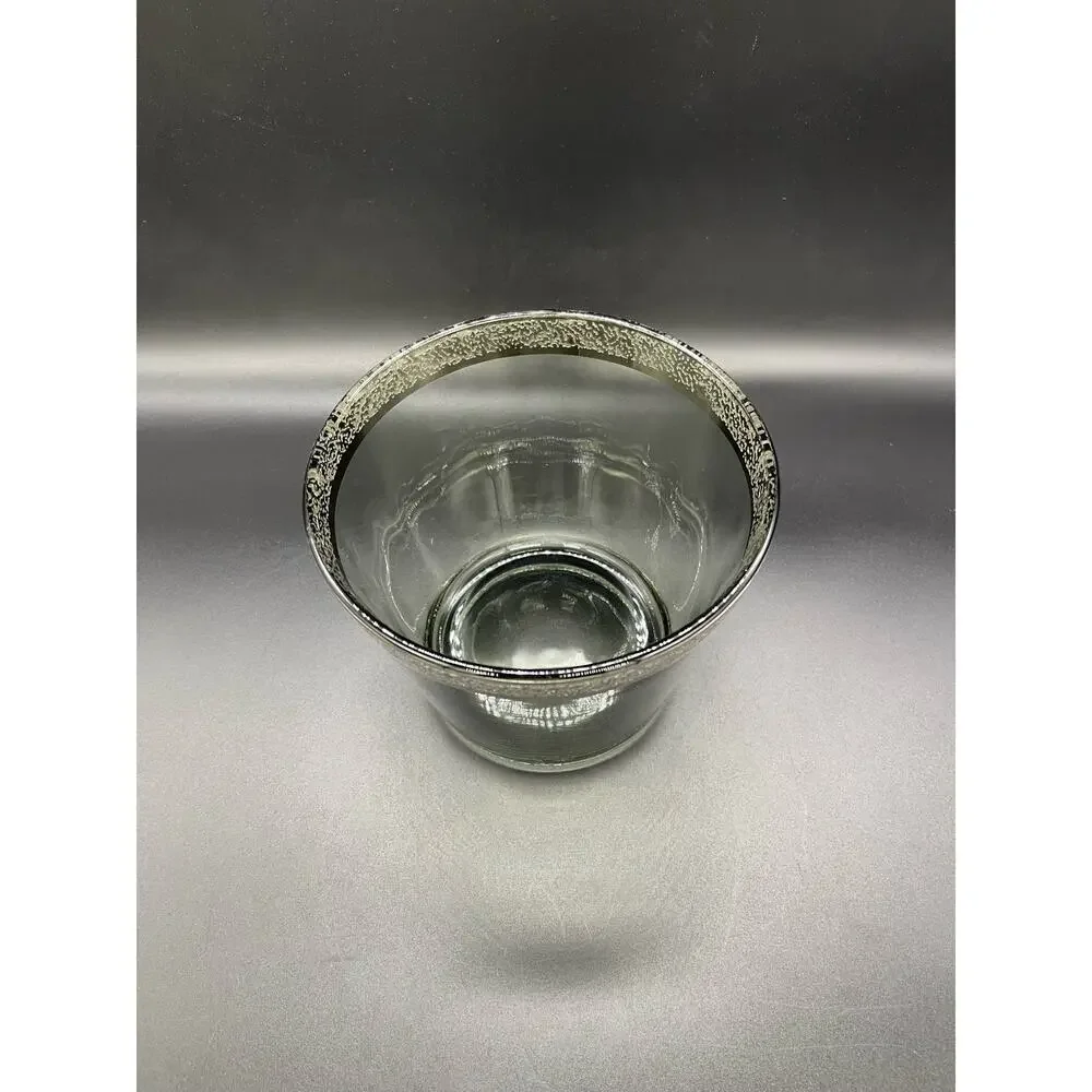 Vintage MCM Smoked Glass Ice Bucket with Embossed Silver Band 5